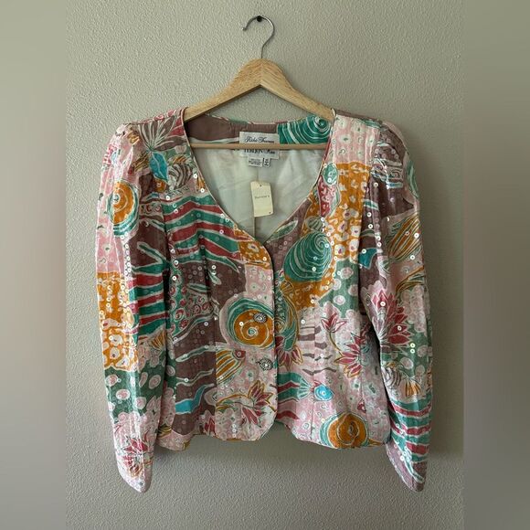 Rickie Freeman for Teri Jon Nites Vintage 80s Silk Sequin Blazer Size 14 FLAWED - Picture 1 of 9